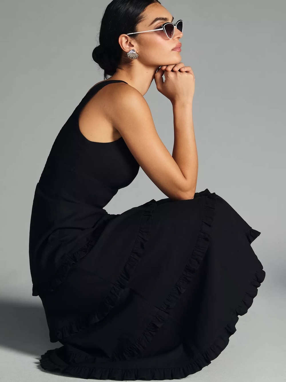 Anthropologie The Blythe Square-Neck Black Tiered Ruffle Midi Dress XS NWT - Picture 4 of 8